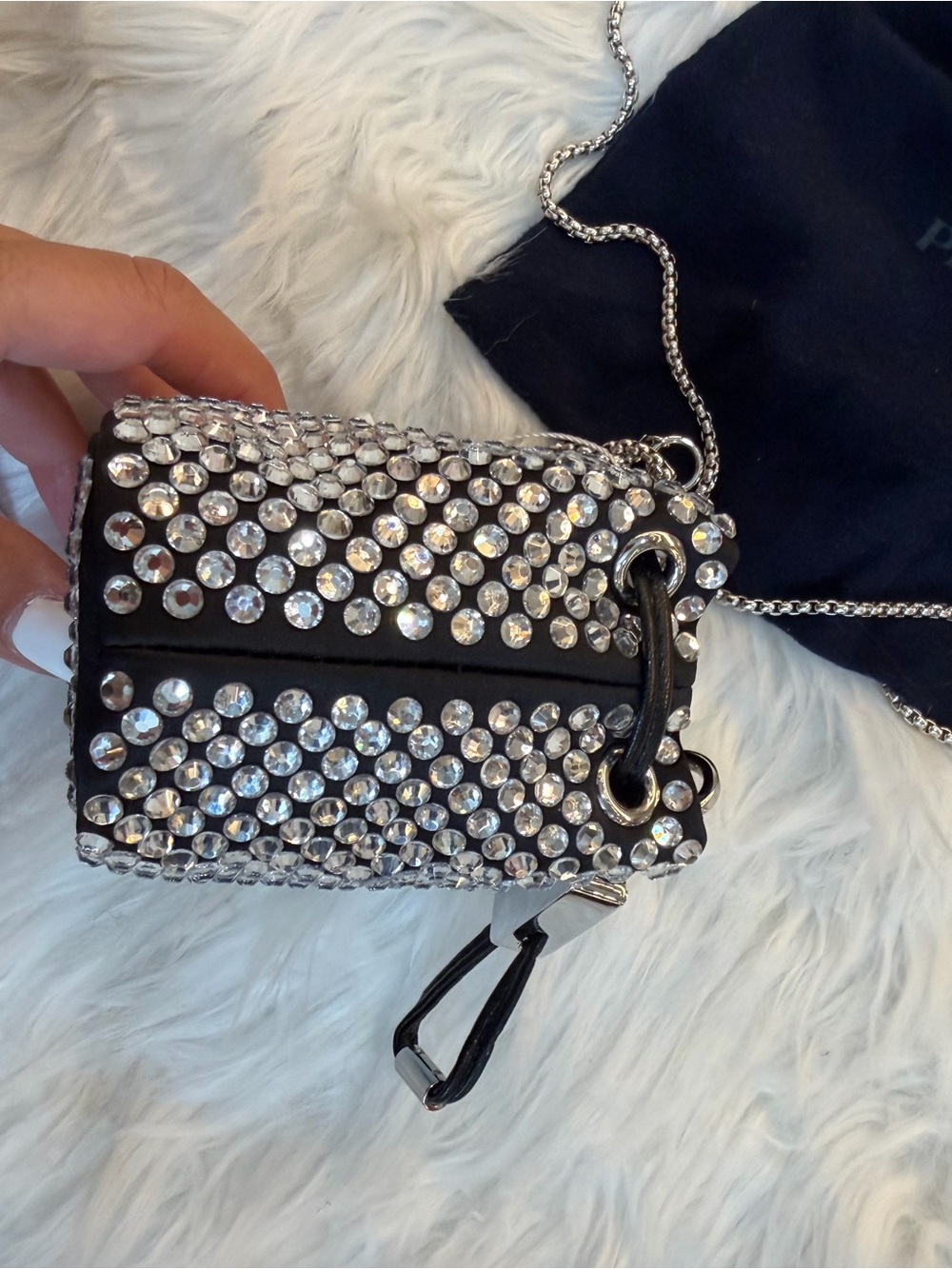 PRADA SATIN CRYSTAL MINI DRAWCORD POUCH SHOULDER BAG - Picture 3 of 10